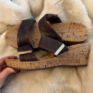 Vionic leather Brown Cork Wedge Sandals